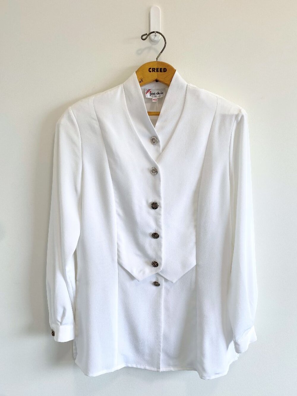 Vintage White Waistcoat Style Button Up Blouse / 80s